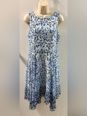 White House Black Market Blue & White Printed Asymmetrical Dress